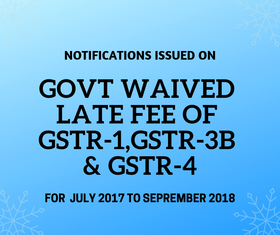 Govt. waived late fee of Filing of GSTR-1, GSTR-3B & GSTR-4 [Read Notifications]
