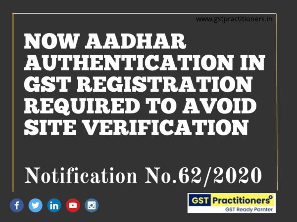 NOW AADHAR AUTHENTICATION IN GST REGISTRATION REQUIRED TO AVOID SITE VERIFICATION