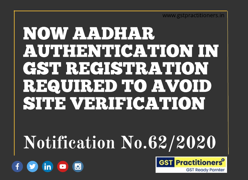 NOW AADHAR AUTHENTICATION IN GST REGISTRATION REQUIRED TO AVOID SITE VERIFICATION